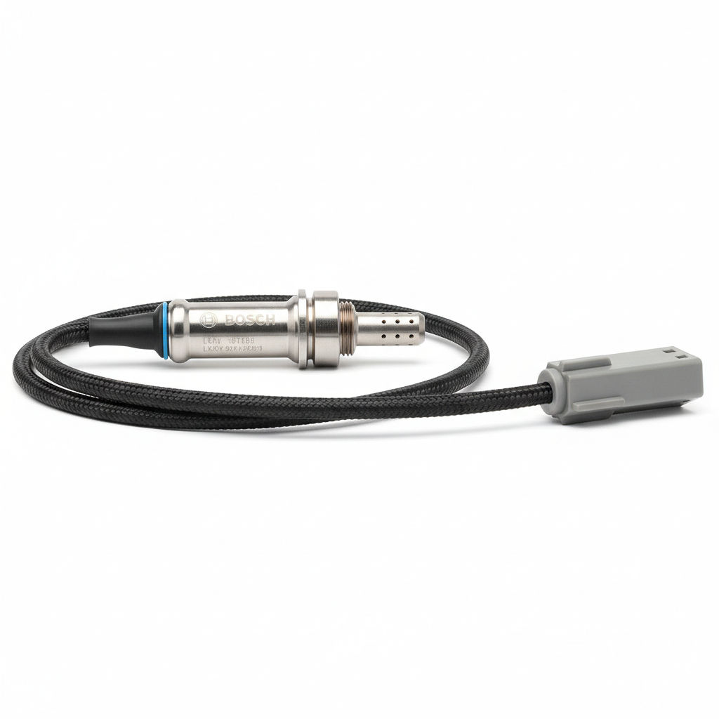 Bosch oxygen sensor in packaging on dark background