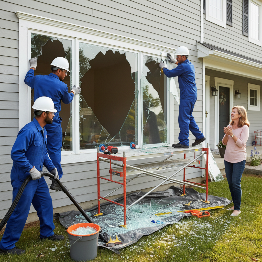 Homeowner opening and testing new double-hung window during final walkthrough with Pane installer