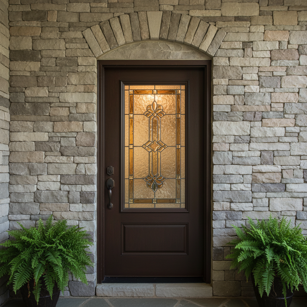 Bright craftsman home exterior with James Hardie fiber cement siding, natural stone accents, and covered front porch in daylight