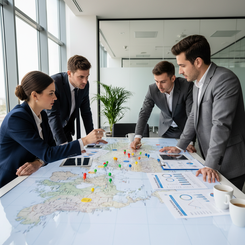 World map with travel pins and itinerary planning documents