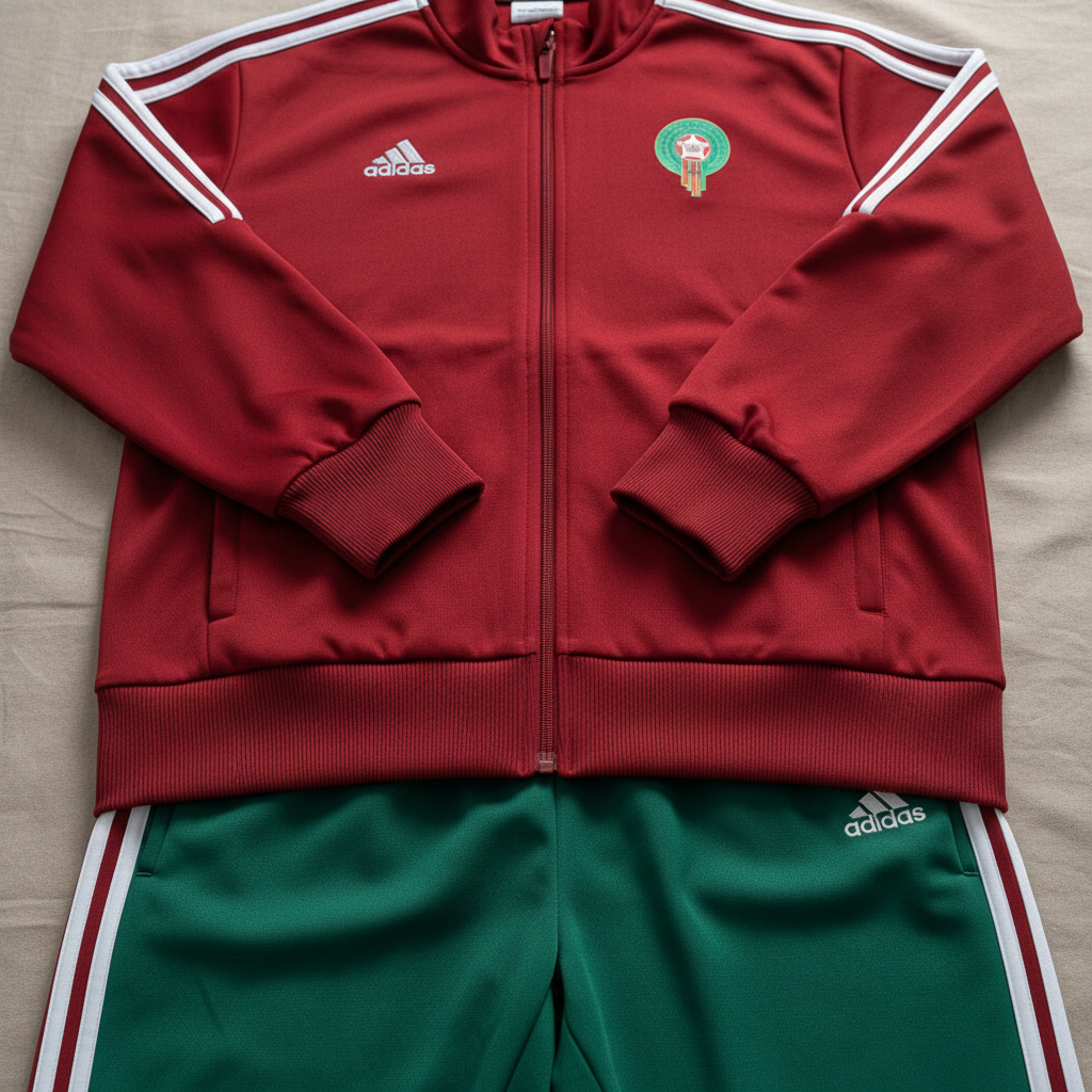 Red Morocco national team football jersey product shot, Atlas Lions home kit, premium sportswear