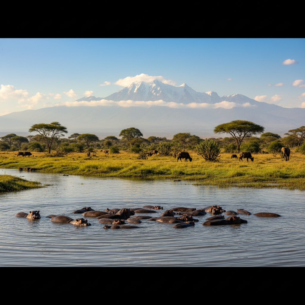 Hippos in the Kazinga Channel Queen Elizabeth National Park Uganda