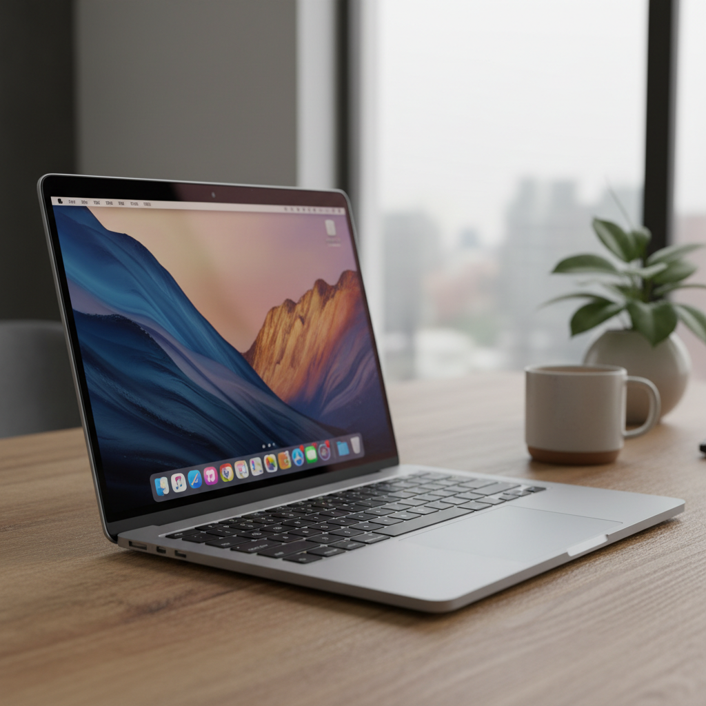 MacBook Air 13-inch open on light grey background, ultra-thin profile visible