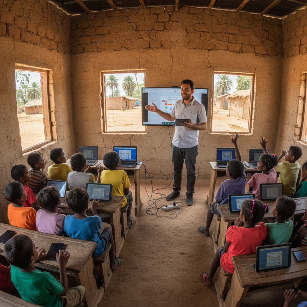 Arjun Singh Chauhan photographed at the village school where he runs digital literacy sessions