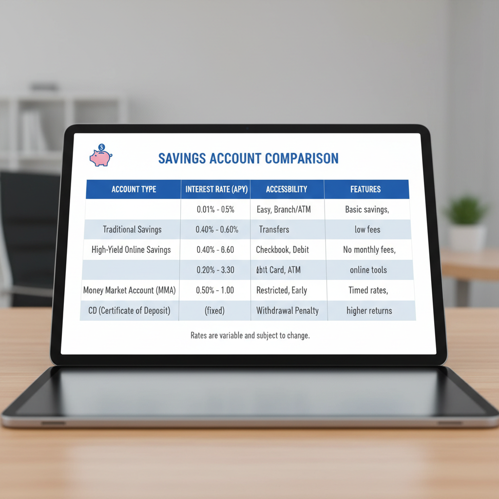 Bank savings account comparison table showing interest rates and features
