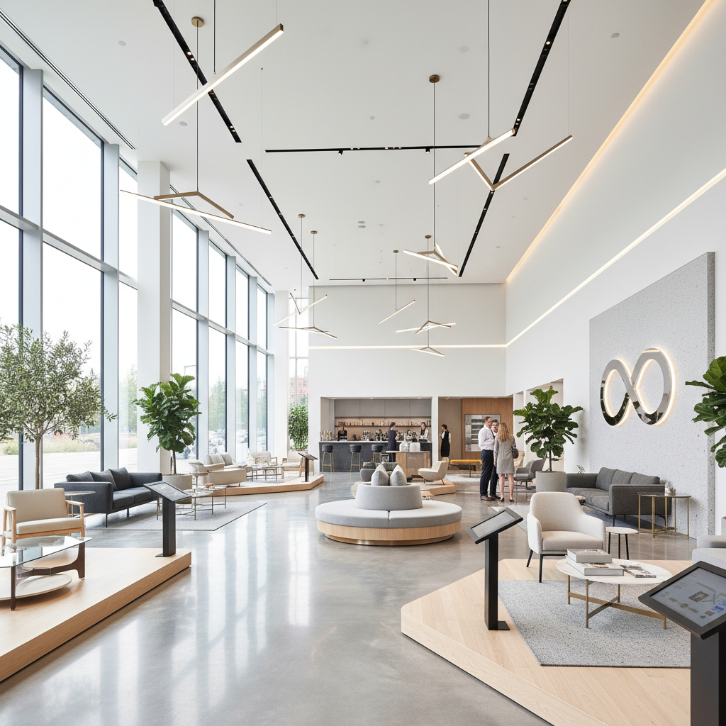 Elegant interior decor items and home furnishings in a bright, airy showroom with natural light