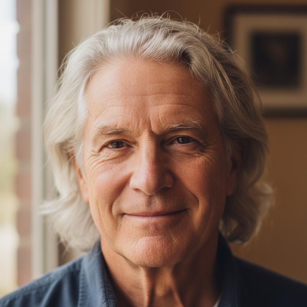 Portrait of Robert Nakata, an older man with silver hair and kind expression