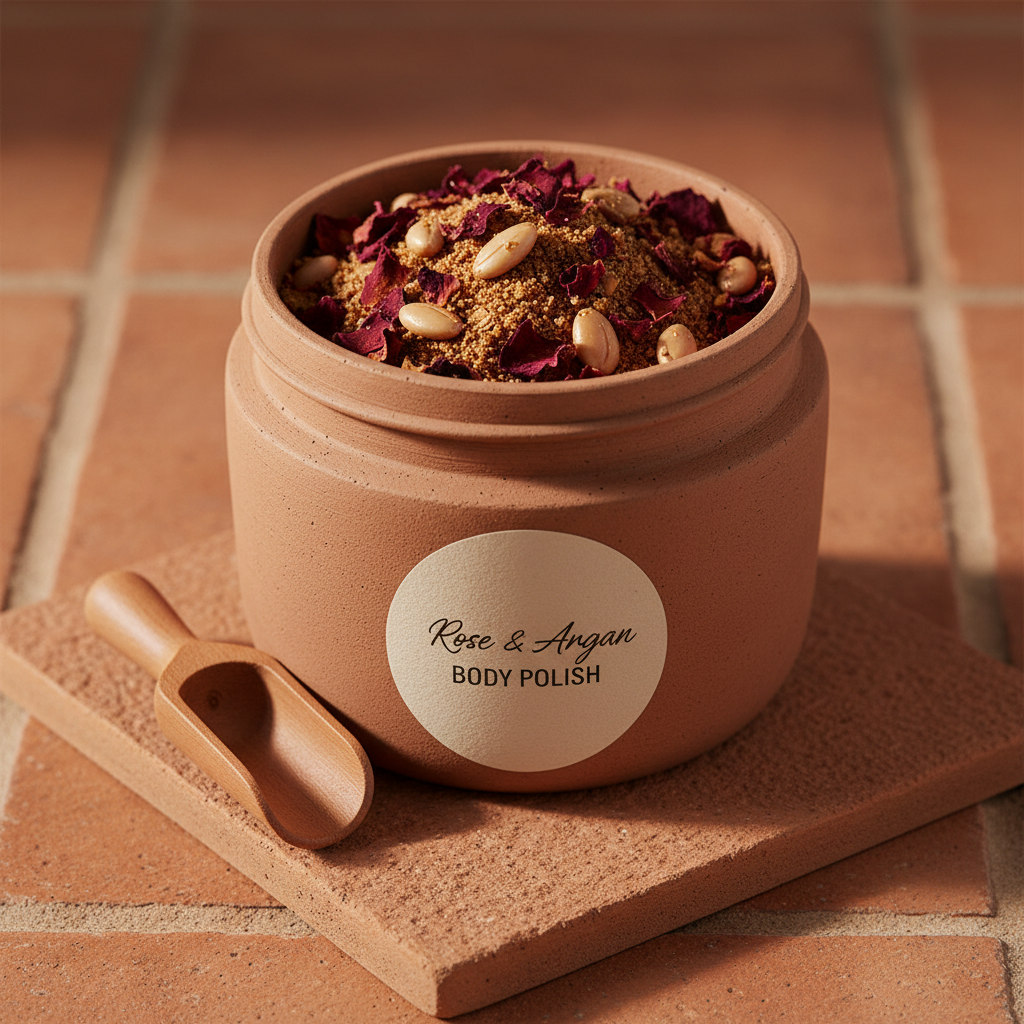 Blue moroccan nila scrub in ceramic bowl with dried flowers