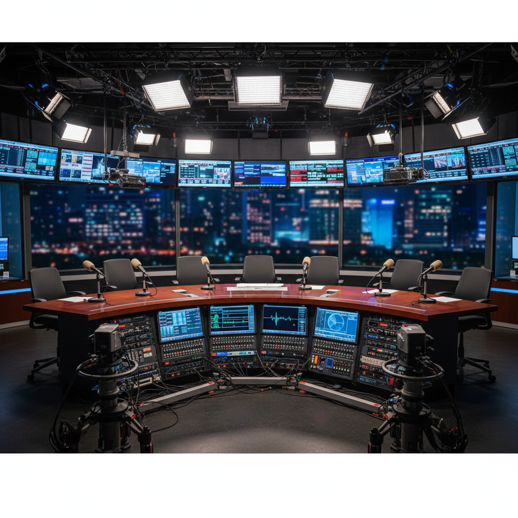 Microphone and news desk setup representing ABC News Radio