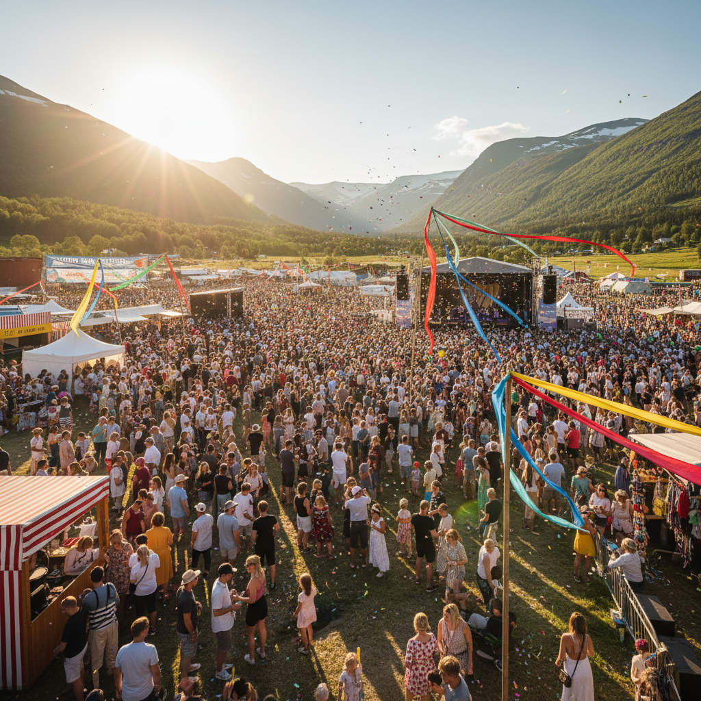 Suvefestival väliplatsil, rahvamass, lava ja muusika, päikesepaiste