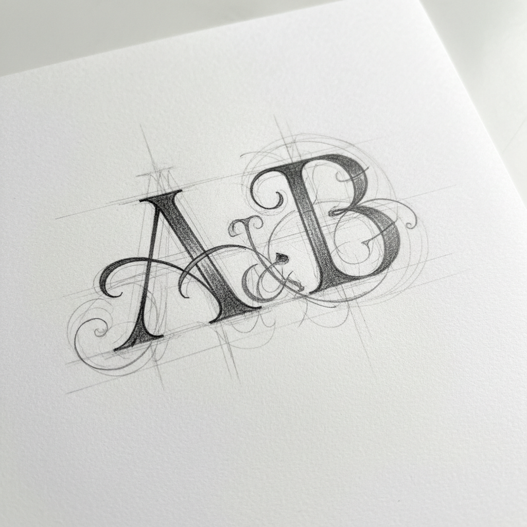 Custom typeface design showing letterforms in black and white