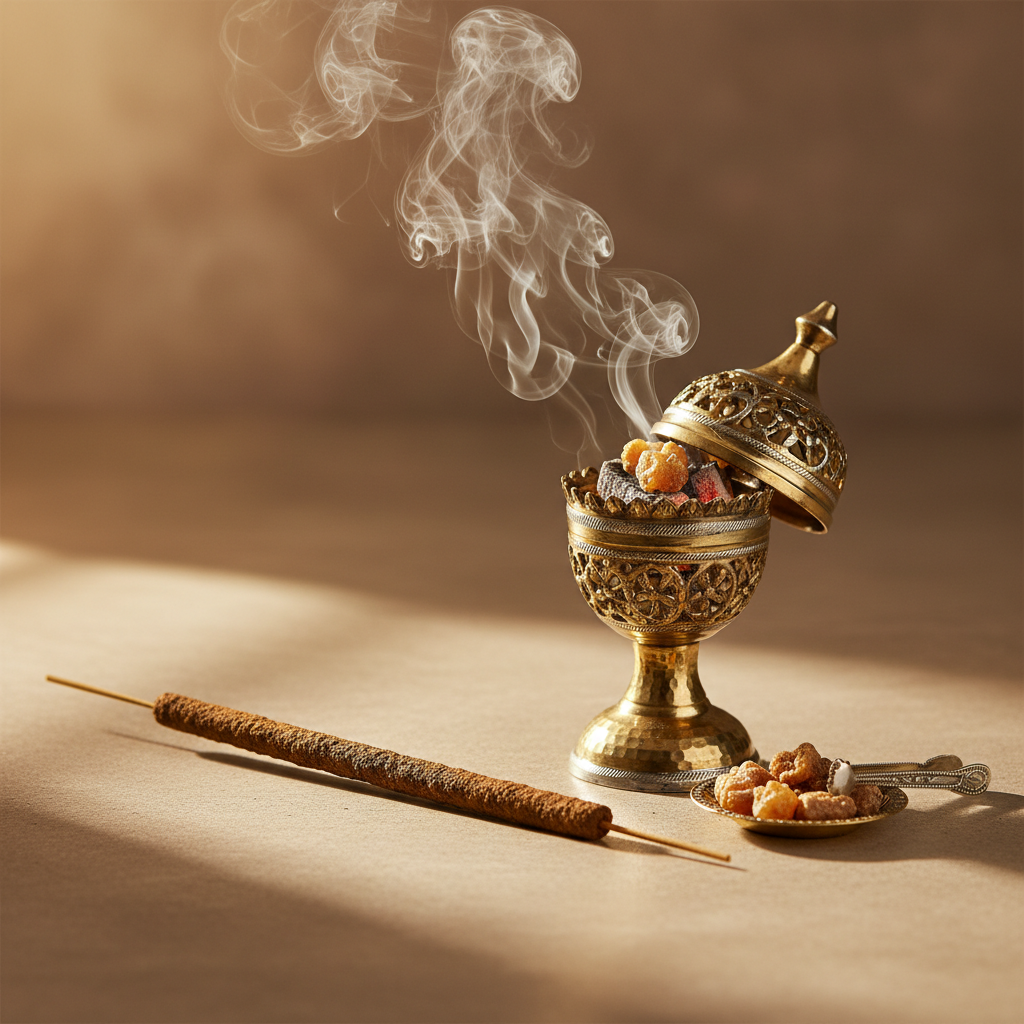 Side by side comparison of traditional incense stick and premium bakhoor setup