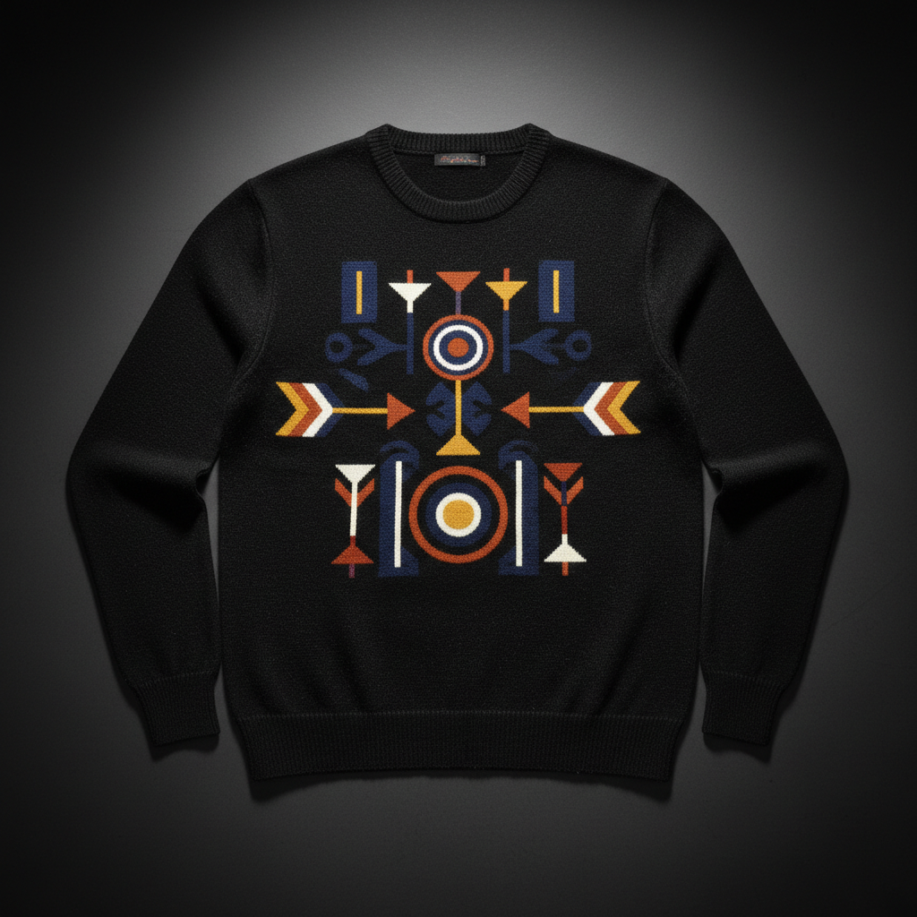 Premium black sweatshirt crewneck on dark background, luxury Egyptian fashion