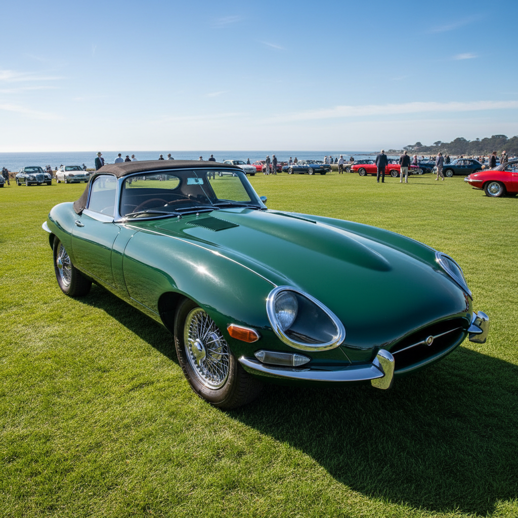 Jaguar E-Type gleaming at Pebble Beach Concours