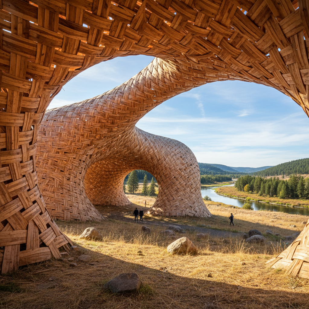 Large scale installation with woven cedar strips