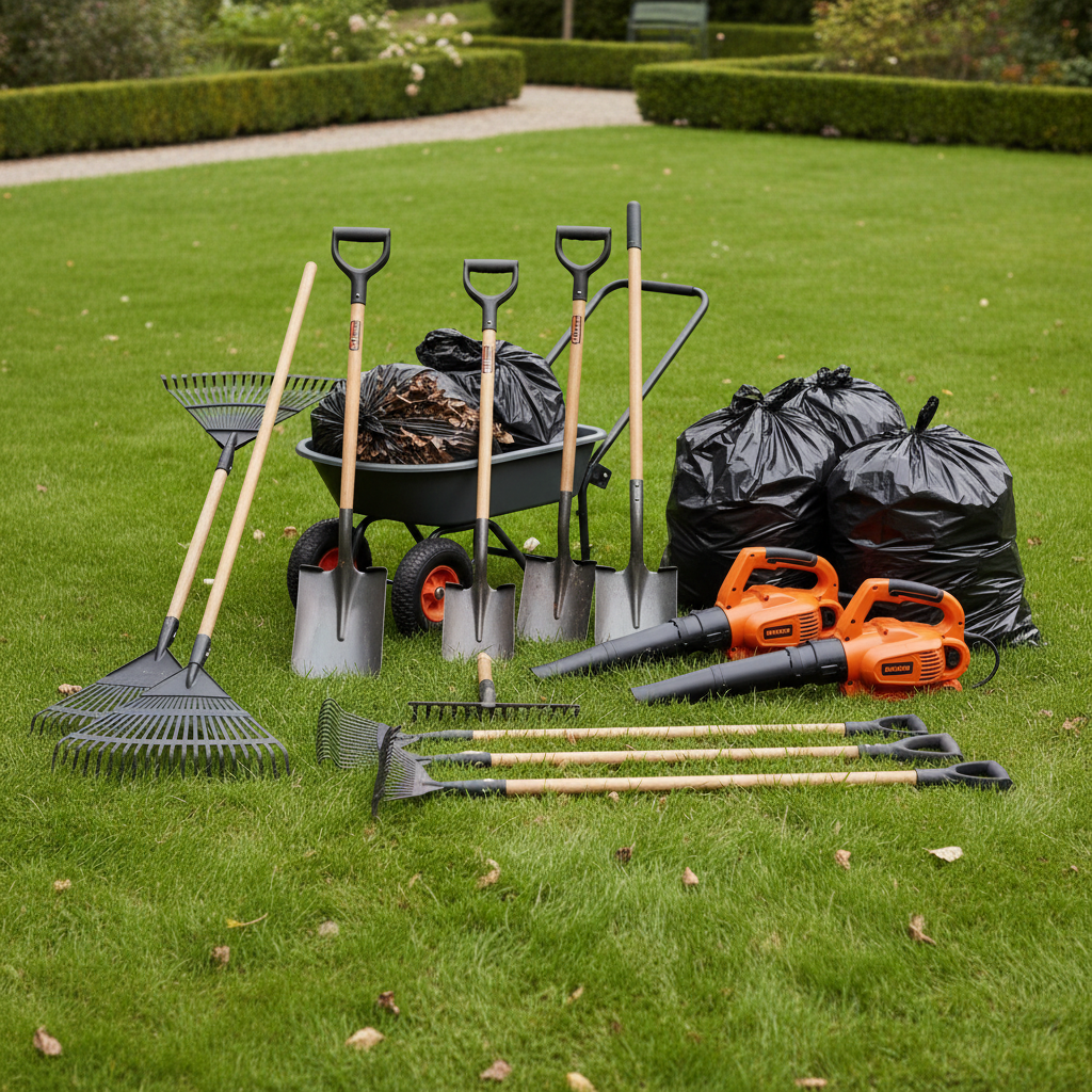 Pool maintenance equipment organized neatly beside a clean swimming pool, professional service tools, California residential yard