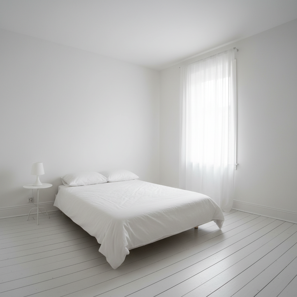 Plain white bedroom before makeover in Lazimpat Kathmandu with minimal decor
