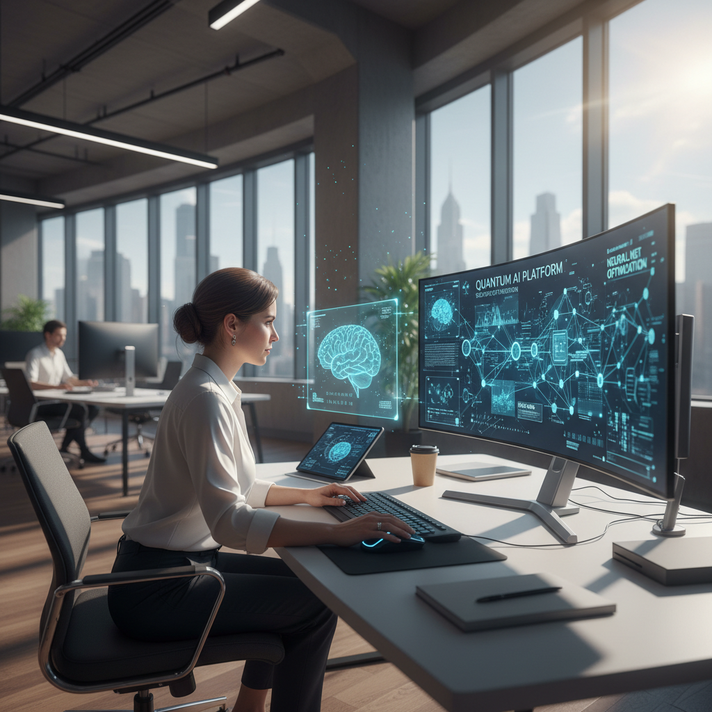 Sarah Johnson working at her tech company office, representing her professional success and financial growth journey