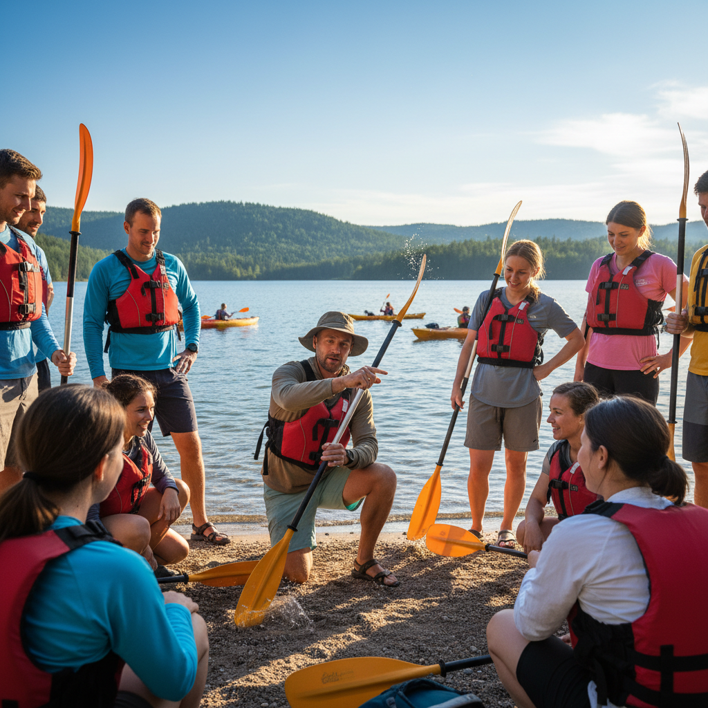 Guide demonstrating kayak paddling technique