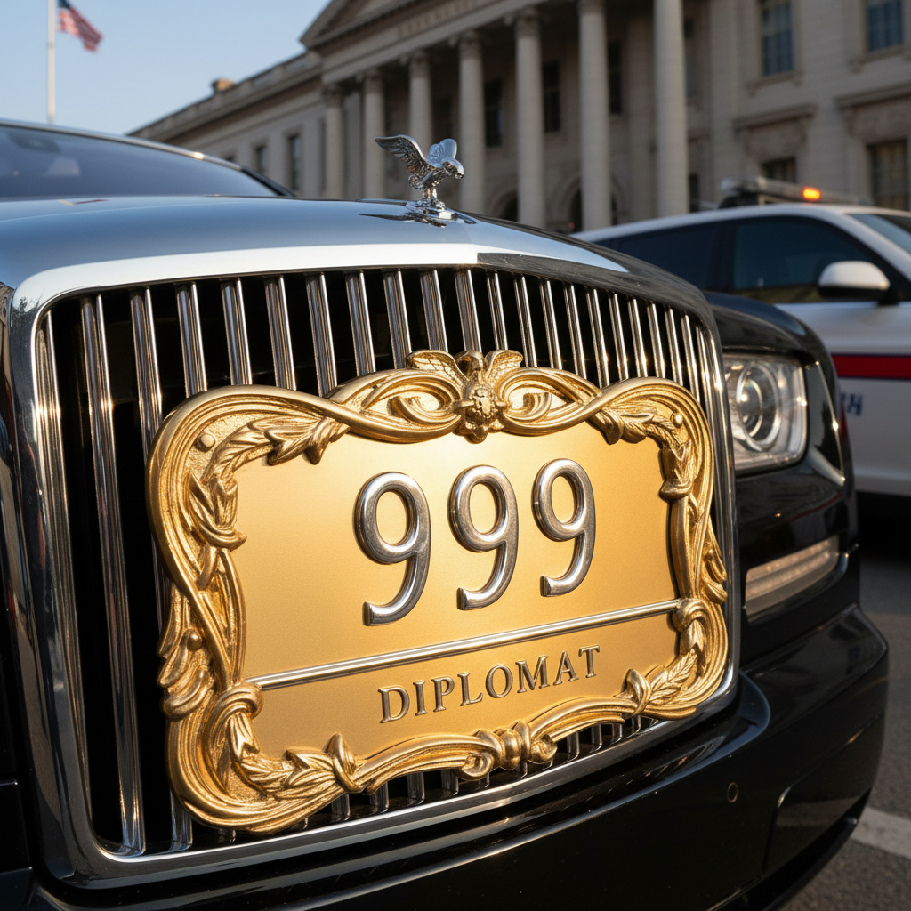 Luxury gold vehicle number plate close-up, bright studio lighting, white background, premium automotive detail