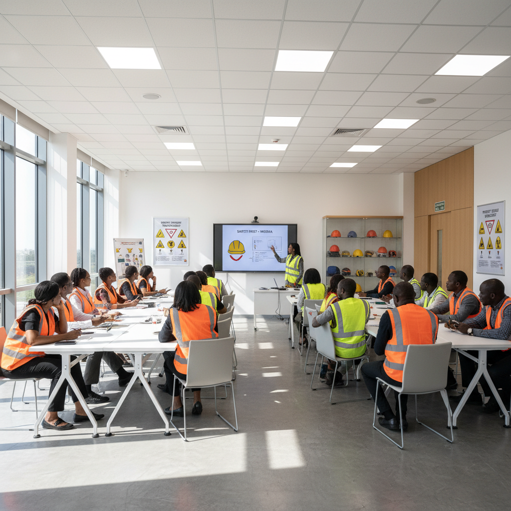 Young Nigerian adults in a training workshop, focused on learning, bright classroom setting