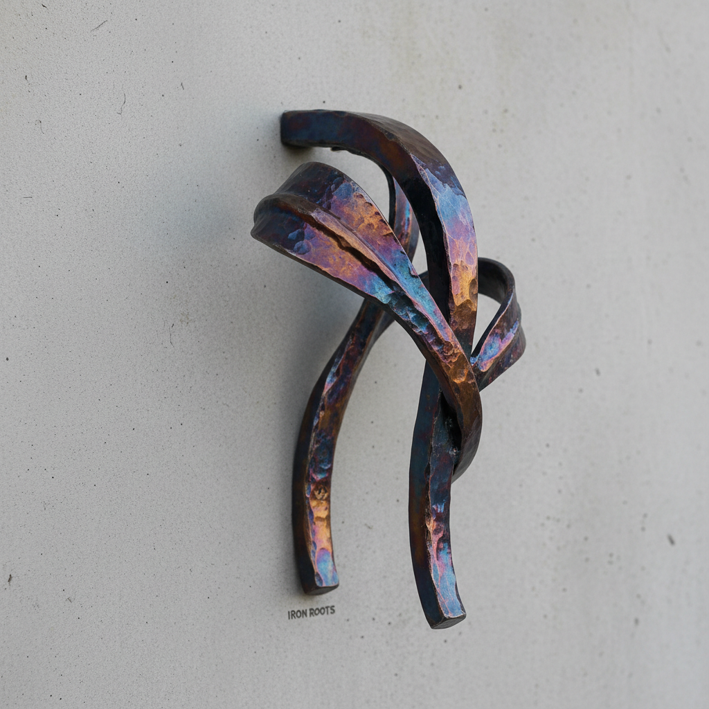 Forged steel wall-mounted architectural hardware with heat patina finish