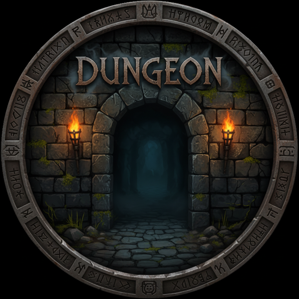 Dungeon RPG game icon showing dark stone dungeon