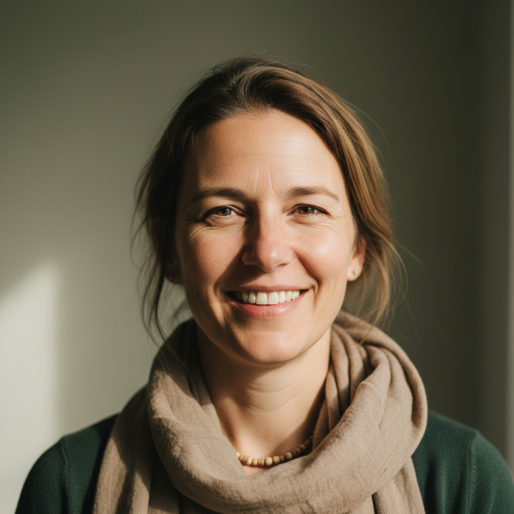Kvinde med brunt hår smiler