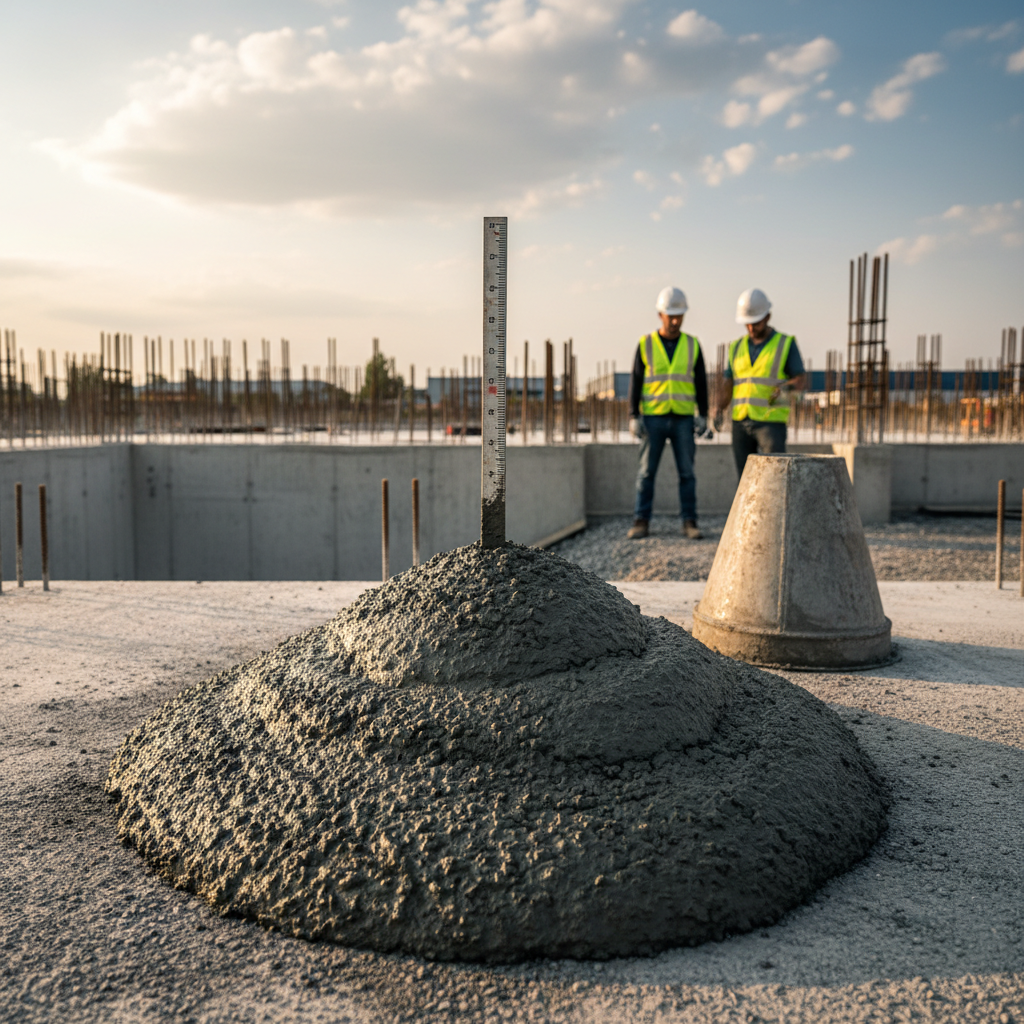 Concrete slump test at construction site