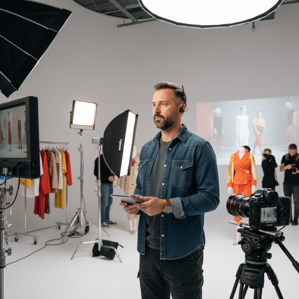 Dex Calloway, video director specializing in apparel content, confident expression in studio setting