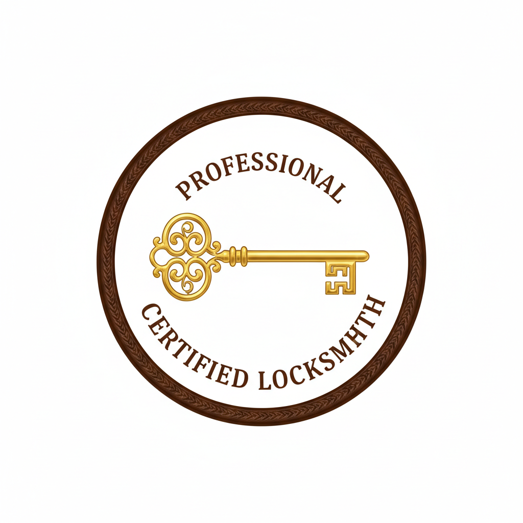 Locksmith technician showing official identification badge and credentials at door