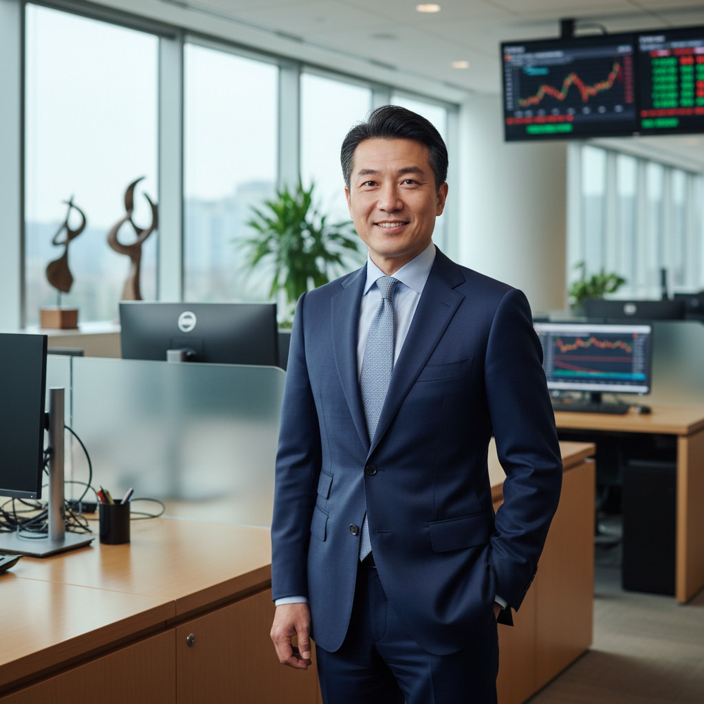 Young Chinese male investment professional with confident expression