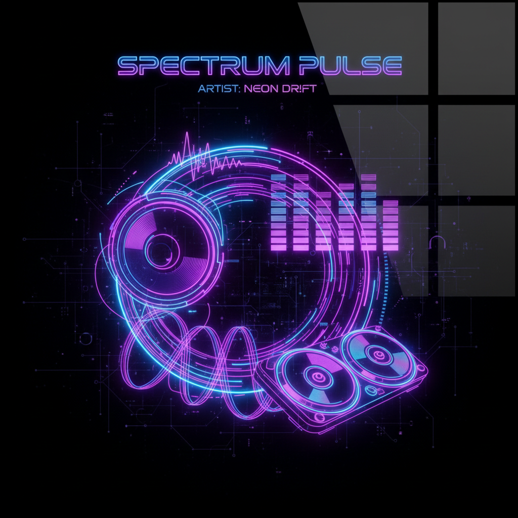 Neon purple and blue glowing lines on dark background representing electronic music album