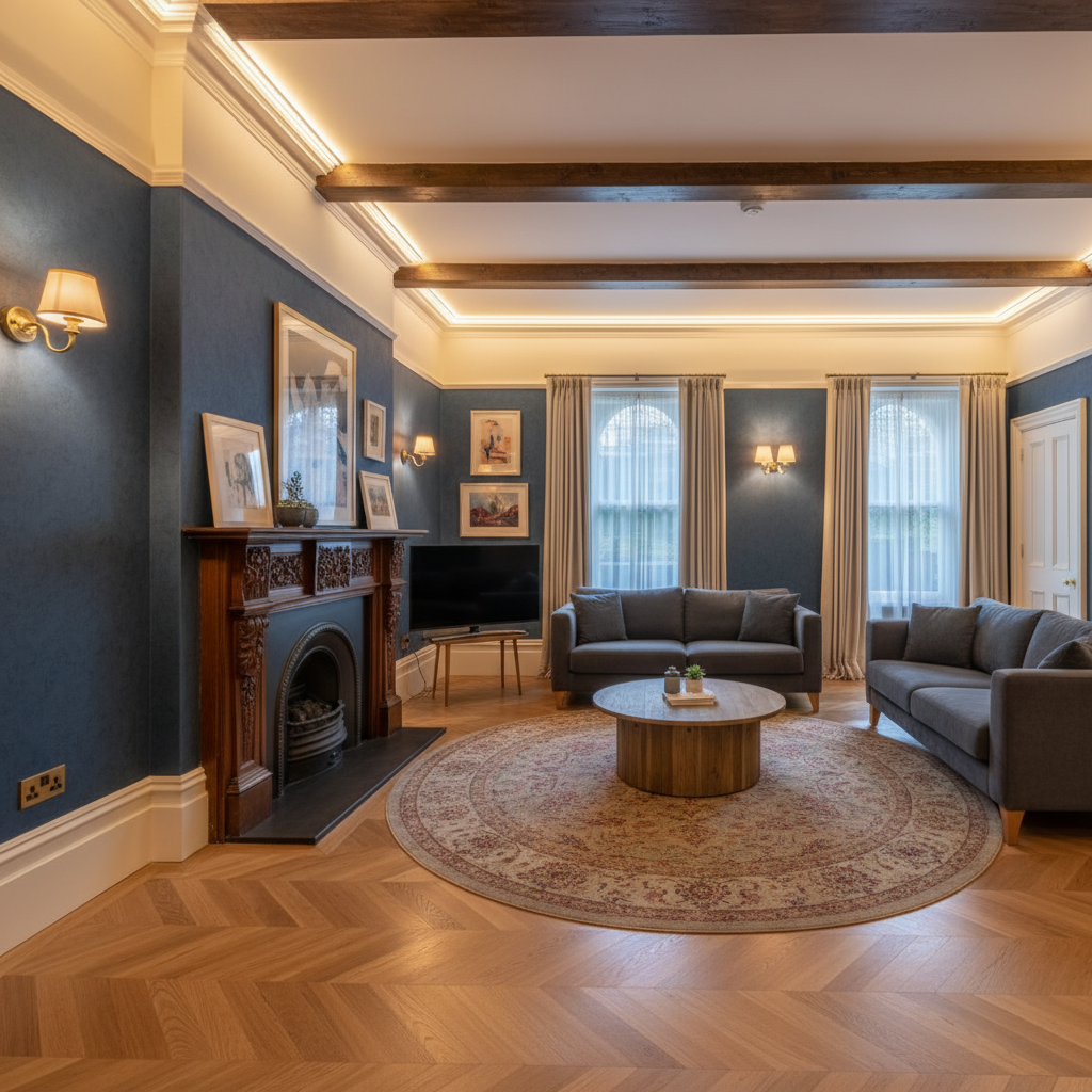 Modern renovated home interior with elegant furniture and natural lighting