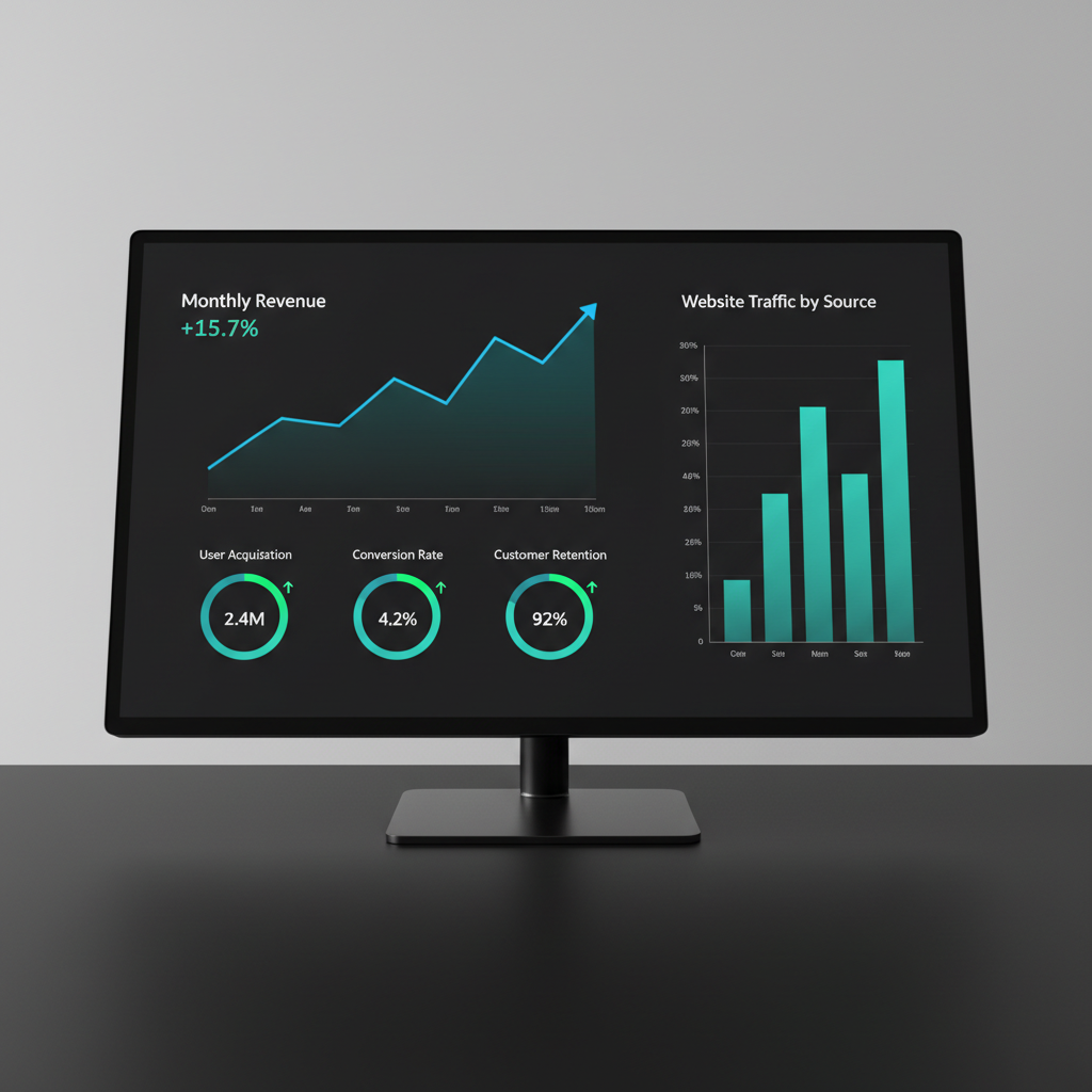 Analytics dashboard on a bright screen showing upward trending focus score charts and metrics