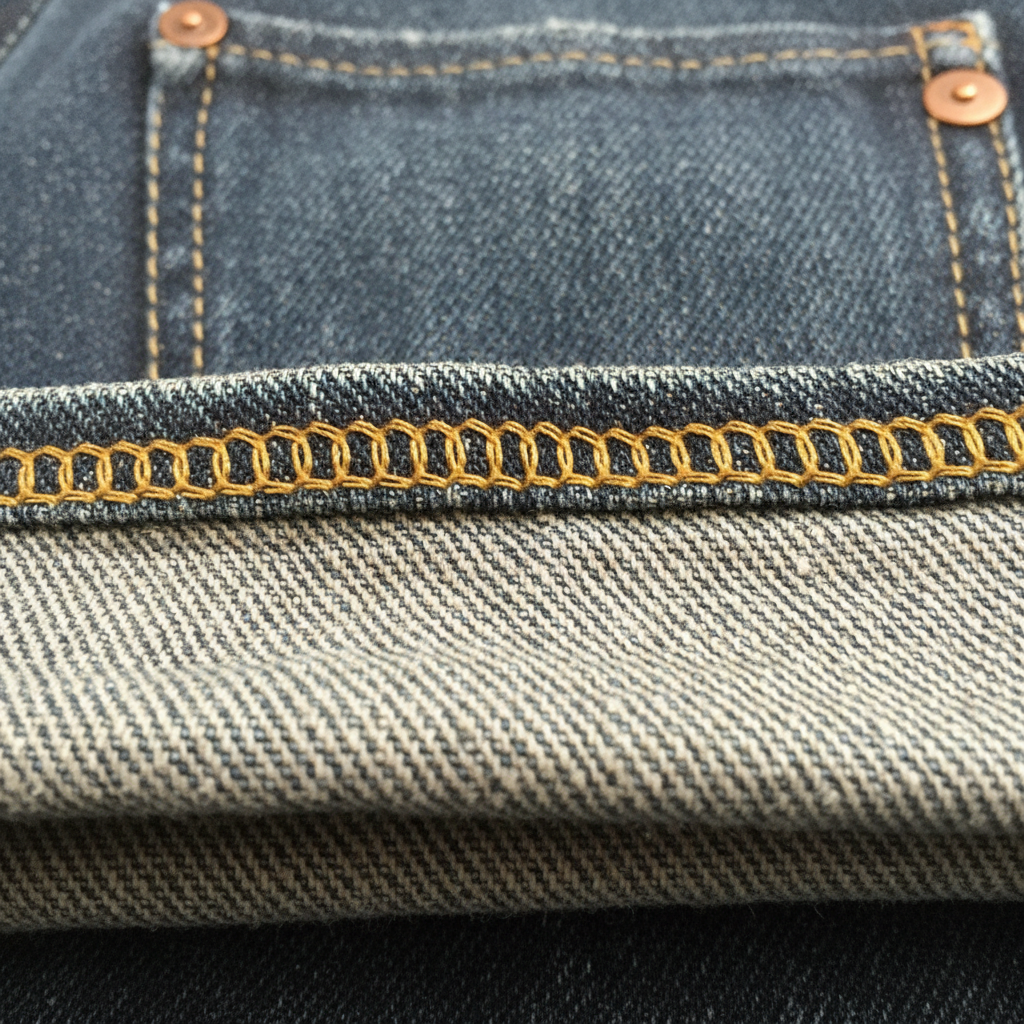 Detail shot of chain-stitched hem on vintage Japanese selvedge denim