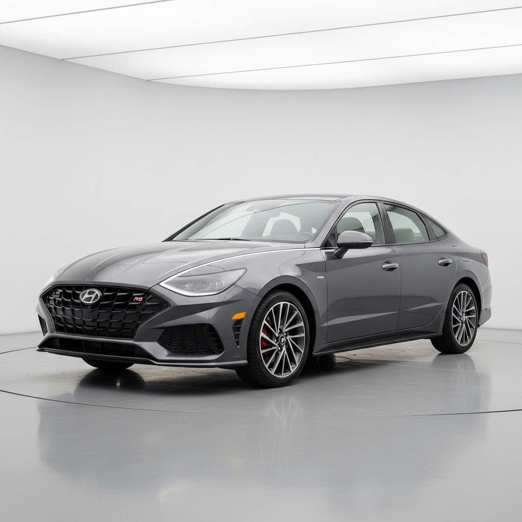 Dark grey Hyundai Sonata N Line three-quarter view after showroom detail treatment