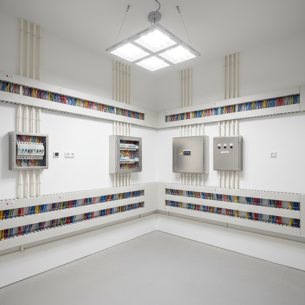 Clean finished commercial workshop interior with smooth walls, organized space, and bright functional lighting