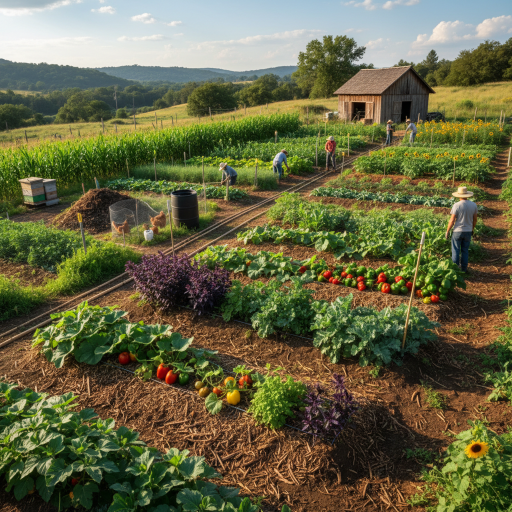 Lush green agricultural fields of Omer Cottage showing sustainable farming practices with traditional Bihar farming methods and seasonal crops