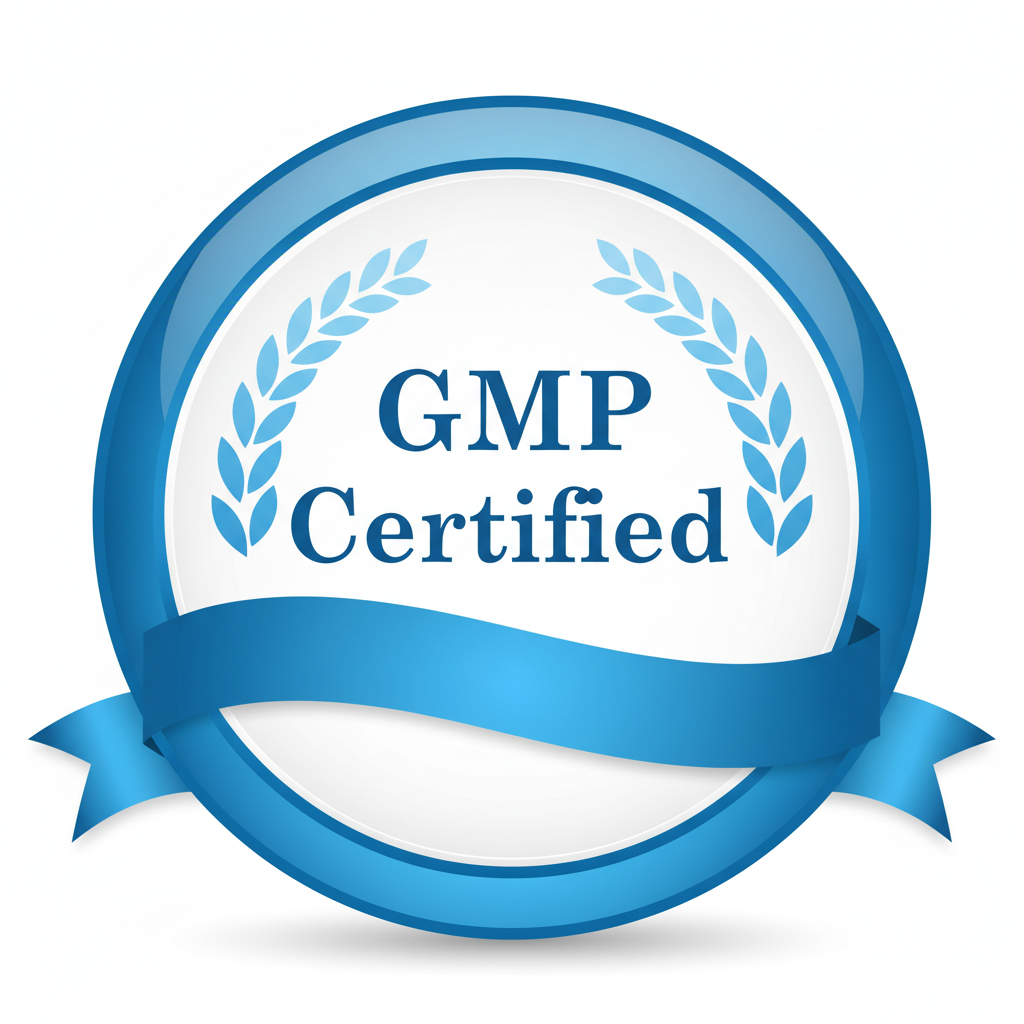 GMP certification badge with green checkmark on white background