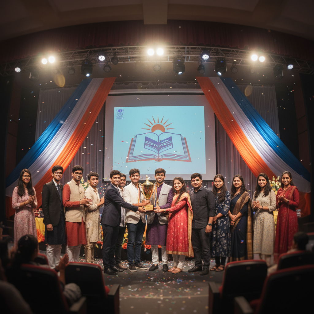 Student receiving an award on stage at prize-giving ceremony