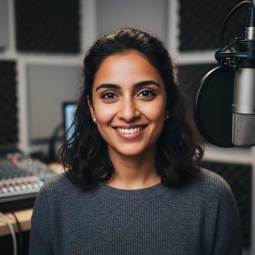 Bollywood playback singer Priya Sharma in a professional recording studio