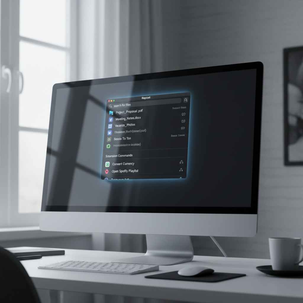 Raycast launcher interface on macOS with a search bar and extension results visible