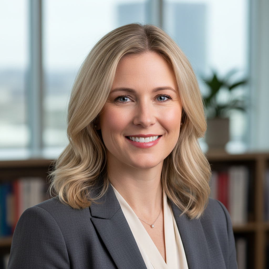 Professional headshot of a woman with a confident smile in corporate attire