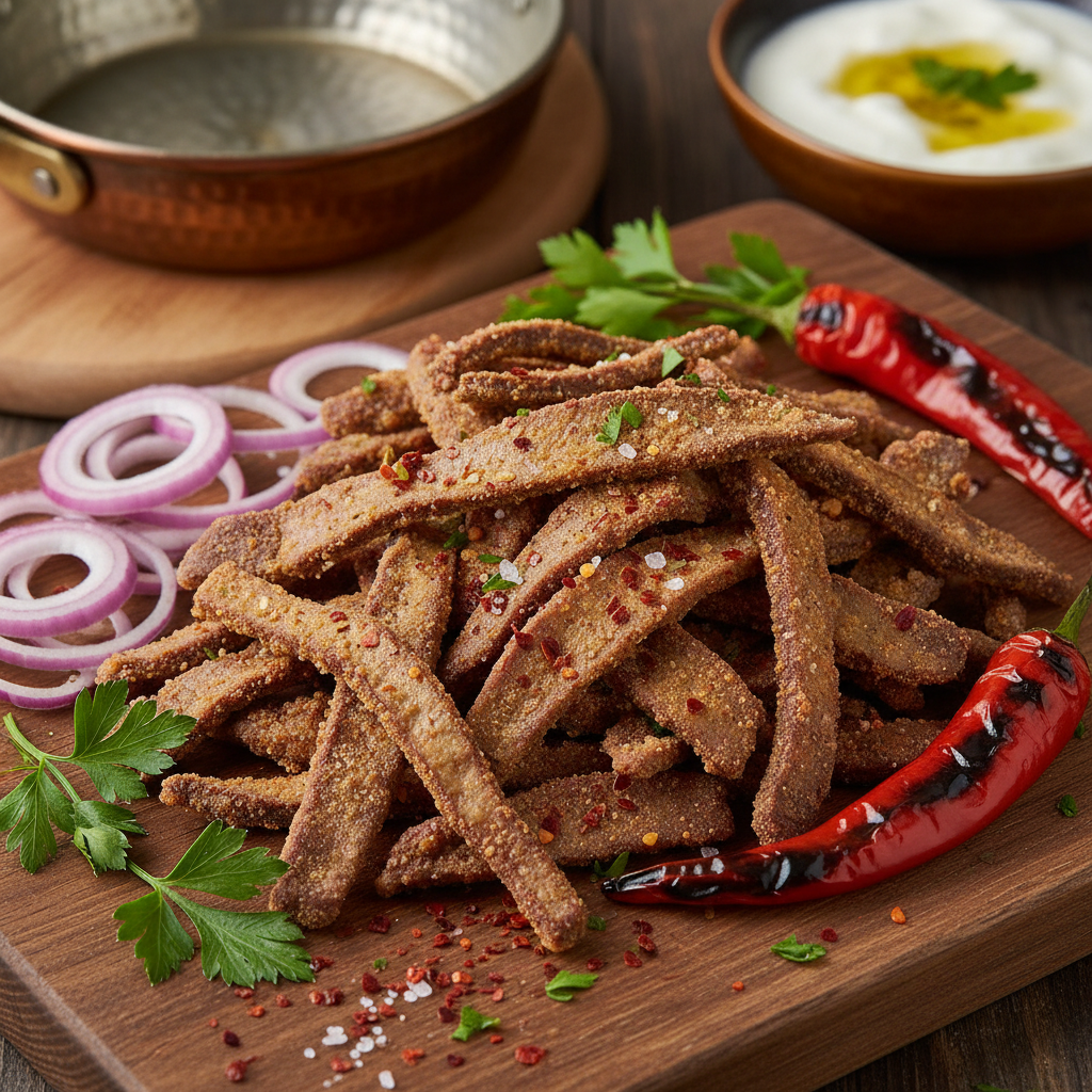 Edirne tava ciğeri, ince dilimlenmiş kızartılmış ciğer