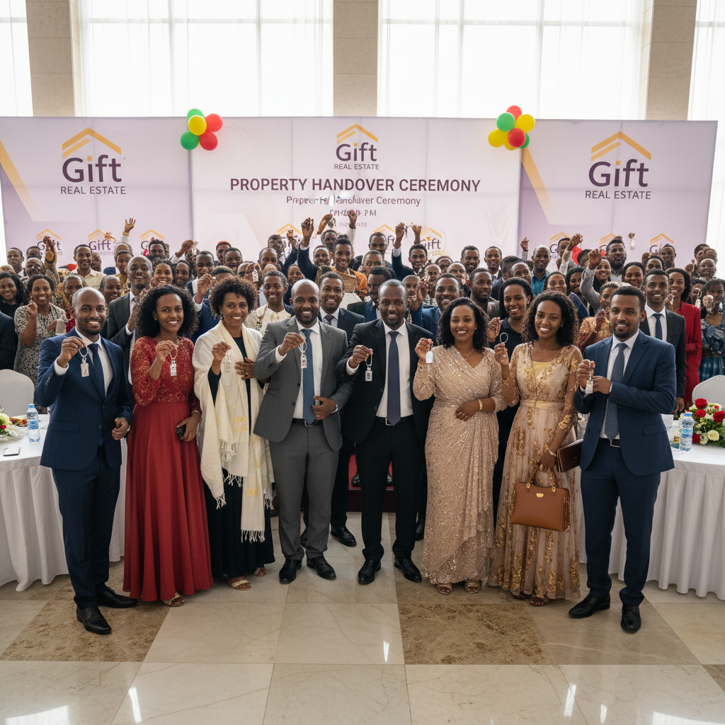 Property handover ceremony — Baylat Properties client receiving keys to new home in Abuja