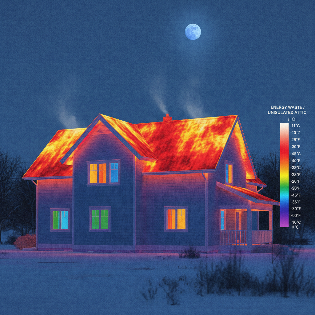 Before thermal imaging showing heat distribution inefficiencies in building HVAC system with red and orange zones indicating high temperature areas