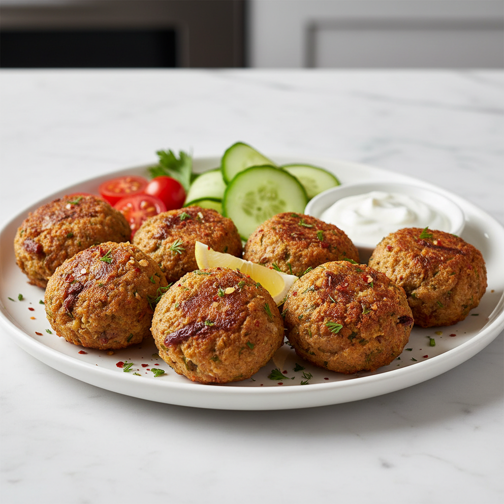 Air fryer ile pişirilmiş hamsi köftesi, daha az yağlı sunum