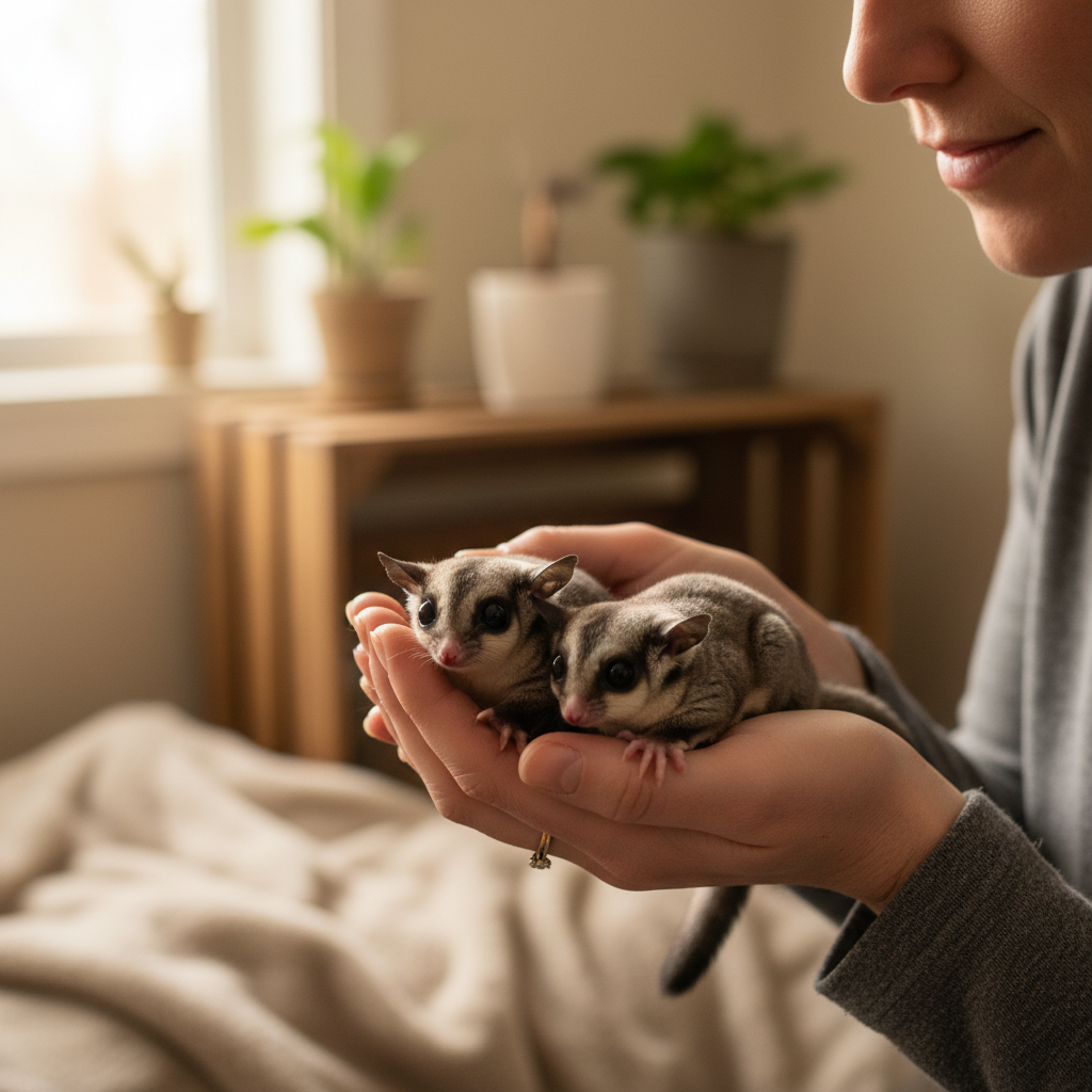 Theresa Okonkwo with rescue sugar gliders at adoption event