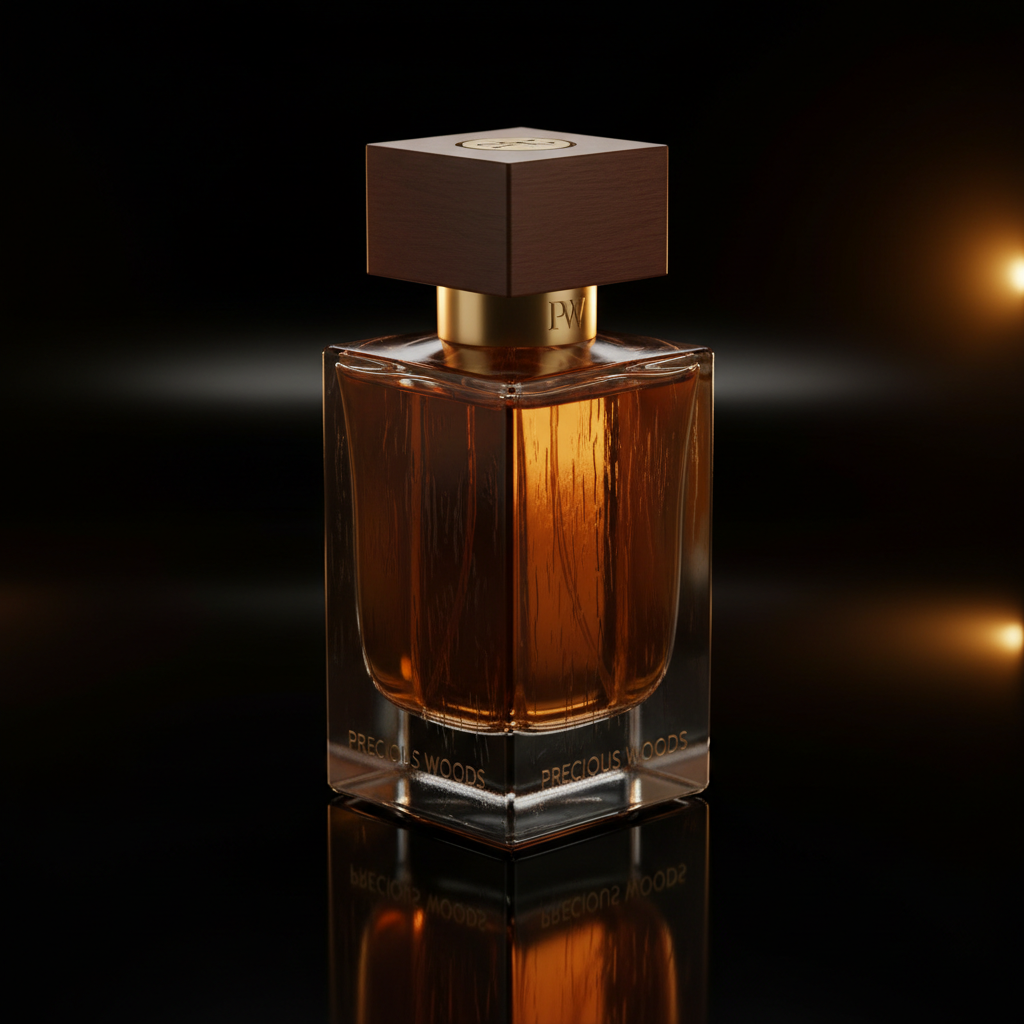 بطری عطر مردانه مربعی طلایی با رفلکس نور روی سطح براق
